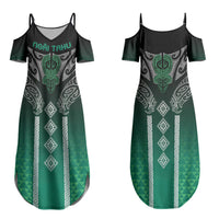 Aotearoa Maori Iwi Heritage Couples Matching Summer Maxi Dress and Long Sleeve Button Shirt Ngai Tahu Pounamu Green LT7 - Polynesian Pride