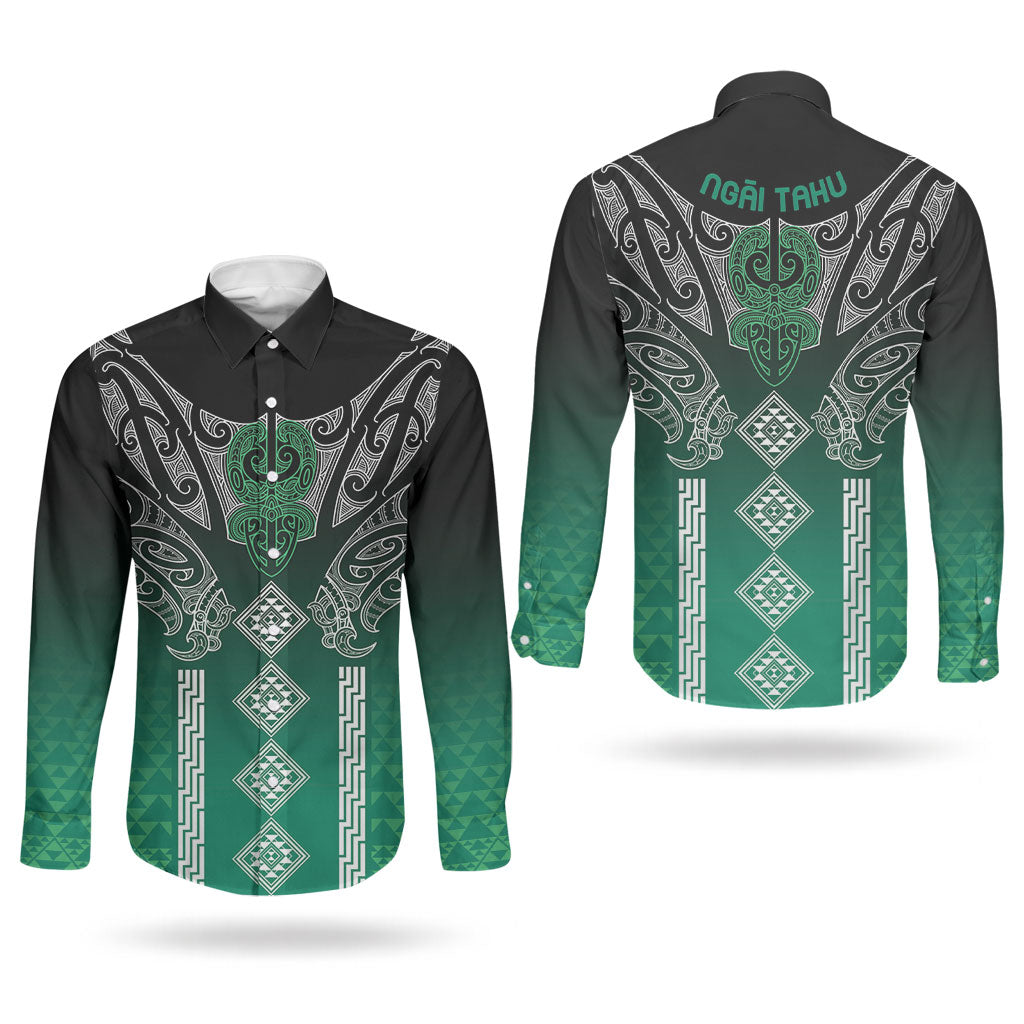 Aotearoa Maori Iwi Heritage Couples Matching Tank Maxi Dress and Long Sleeve Button Shirt Ngai Tahu Pounamu Green LT7 - Polynesian Pride