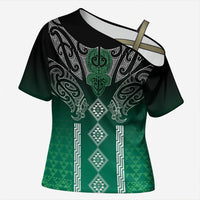 Aotearoa Maori Iwi Heritage Cross Shoulder Shirt Ngai Tahu Pounamu Green LT7 Female Jade Green - Polynesian Pride