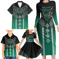 Aotearoa Maori Iwi Heritage Family Matching Long Sleeve Bodycon Dress and Hawaiian Shirt Ngai Tahu Pounamu Green LT7 - Polynesian Pride