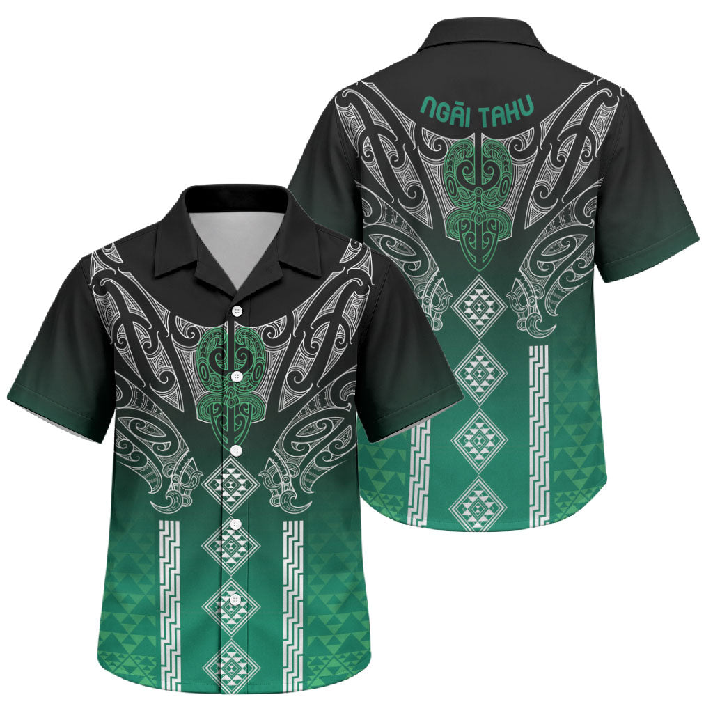 Aotearoa Maori Iwi Heritage Family Matching Long Sleeve Bodycon Dress and Hawaiian Shirt Ngai Tahu Pounamu Green LT7 Son's Shirt Jade Green - Polynesian Pride