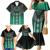 Aotearoa Maori Iwi Heritage Family Matching Mermaid Dress and Hawaiian Shirt Ngai Tahu Pounamu Green LT7 - Polynesian Pride
