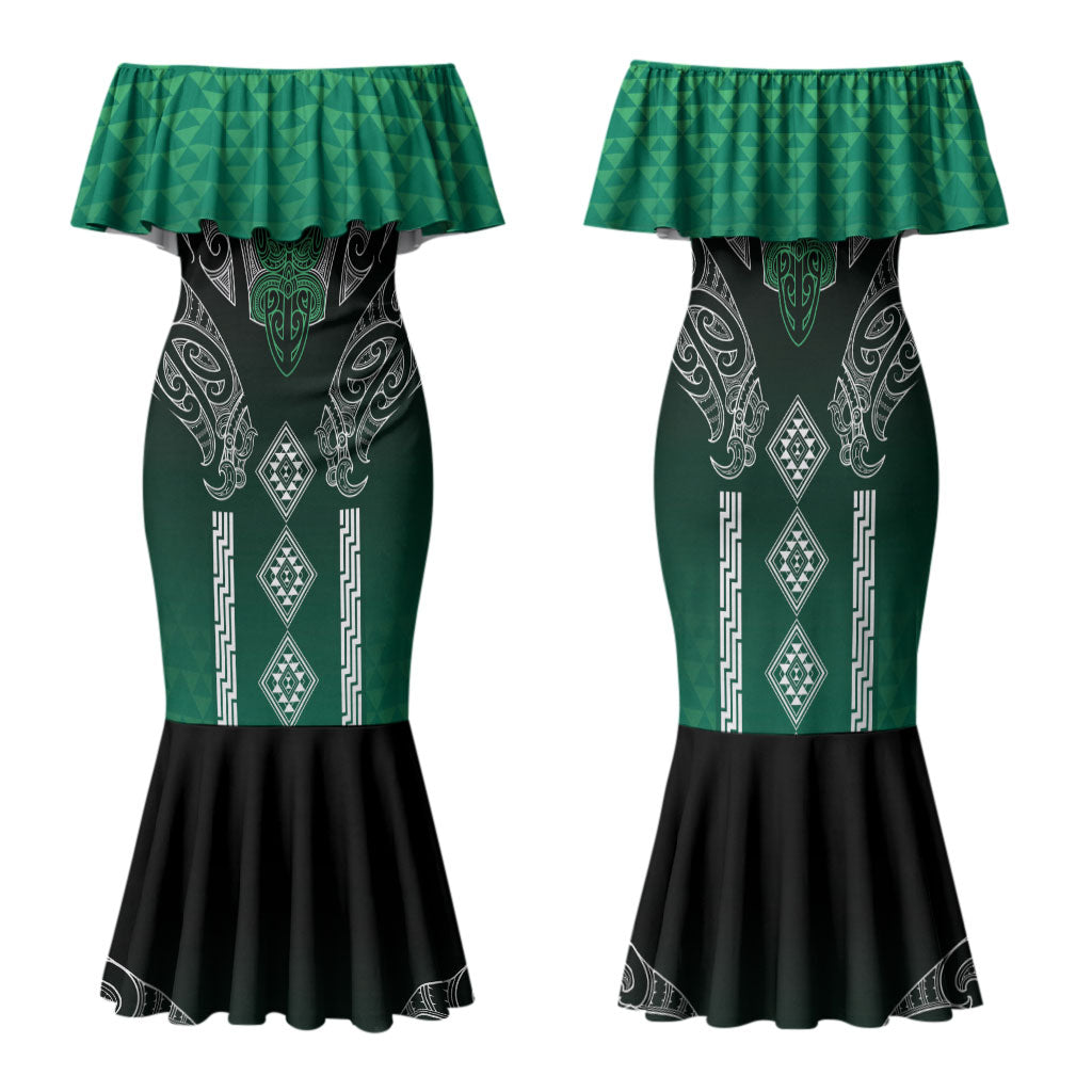 Aotearoa Maori Iwi Heritage Family Matching Mermaid Dress and Hawaiian Shirt Ngai Tahu Pounamu Green LT7 Mom's Dress Jade Green - Polynesian Pride