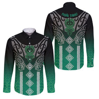 Aotearoa Maori Iwi Heritage Family Matching Mermaid Dress and Hawaiian Shirt Ngai Tahu Pounamu Green LT7 Dad's Shirt - Long Sleeve Jade Green - Polynesian Pride