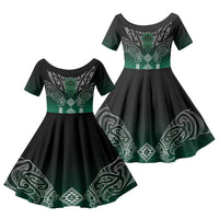 Aotearoa Maori Iwi Heritage Family Matching Off Shoulder Maxi Dress and Hawaiian Shirt Ngai Tahu Pounamu Green LT7 Daughter's Dress Jade Green - Polynesian Pride