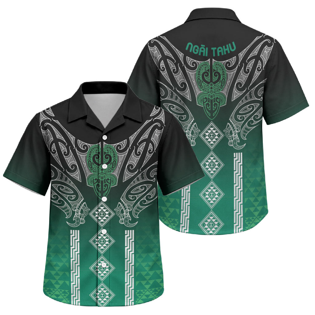 Aotearoa Maori Iwi Heritage Family Matching Off Shoulder Maxi Dress and Hawaiian Shirt Ngai Tahu Pounamu Green LT7 Son's Shirt Jade Green - Polynesian Pride