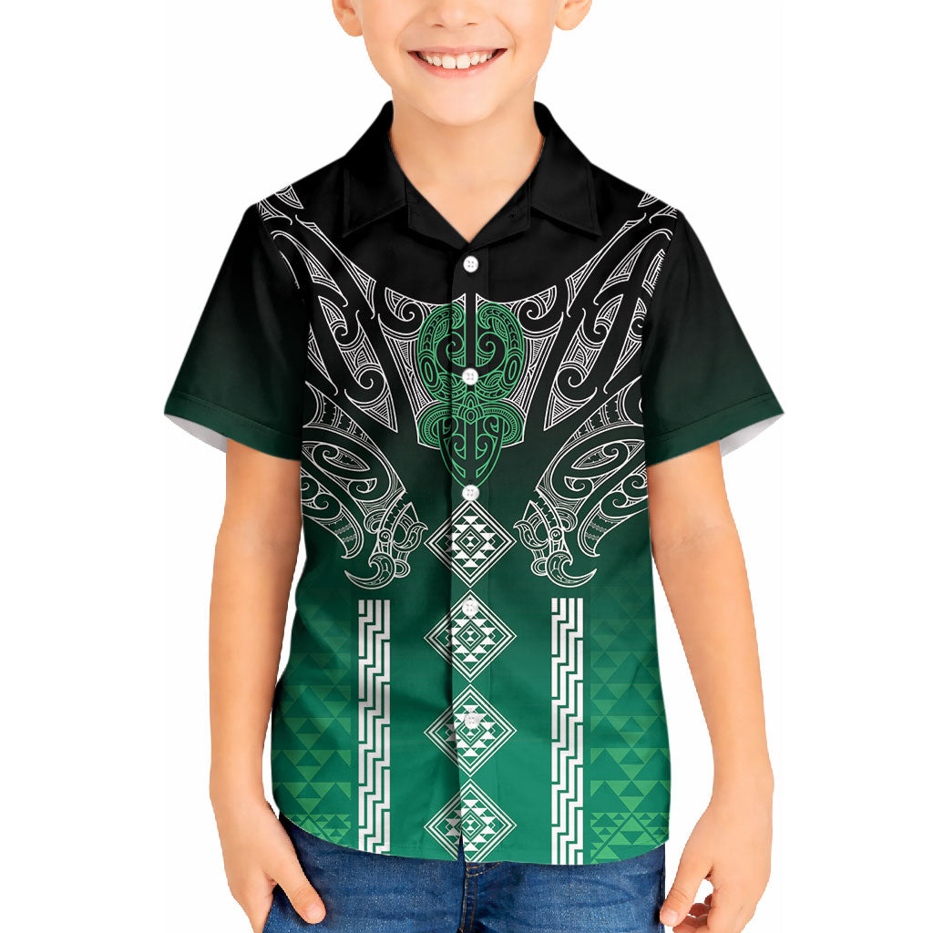 Aotearoa Maori Iwi Heritage Kid Hawaiian Shirt Ngai Tahu Pounamu Green LT7 Kid Jade Green - Polynesian Pride