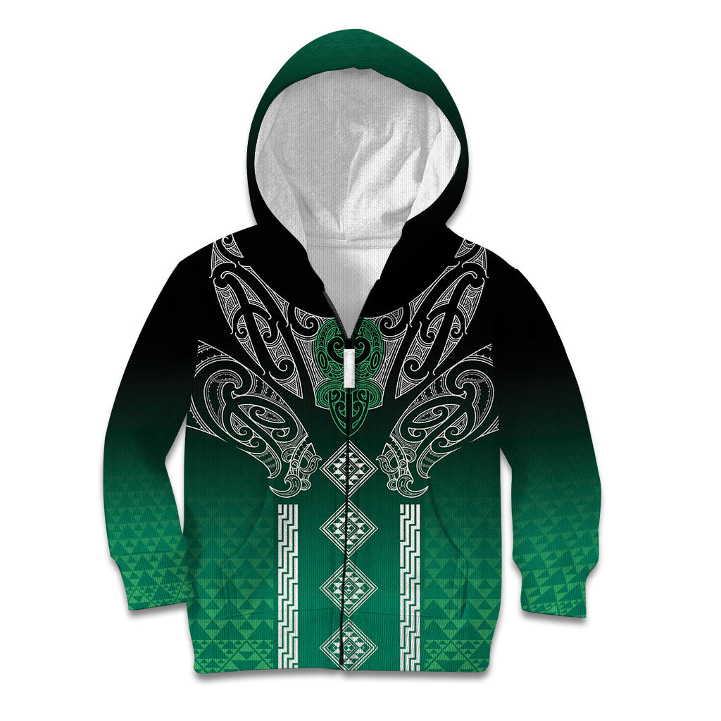 Aotearoa Maori Iwi Heritage Kid Hoodie Ngai Tahu Pounamu Green LT7 Zip Hoodie Jade Green - Polynesian Pride
