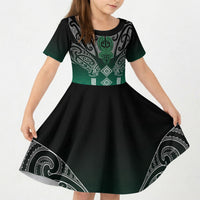 Aotearoa Maori Iwi Heritage Kid Short Sleeve Dress Ngai Tahu Pounamu Green LT7 KID Jade Green - Polynesian Pride