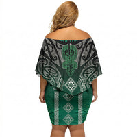 Aotearoa Maori Iwi Heritage Off Shoulder Short Dress Ngai Tahu Pounamu Green LT7 - Polynesian Pride