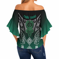 Aotearoa Maori Iwi Heritage Off Shoulder Wrap Waist Top Ngai Tahu Pounamu Green LT7 - Polynesian Pride