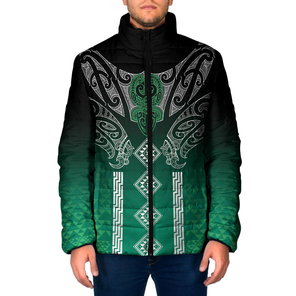 Aotearoa Maori Iwi Heritage Padded Jacket Ngai Tahu Pounamu Green LT7 Men Jade Green - Polynesian Pride