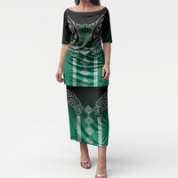 Aotearoa Maori Iwi Heritage Puletasi Ngai Tahu Pounamu Green LT7 Long Dress Jade Green - Polynesian Pride