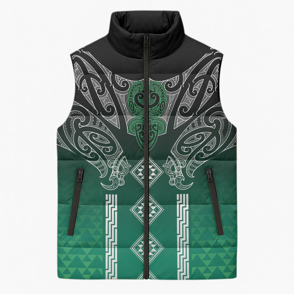 Aotearoa Maori Iwi Heritage Sleeveless Puffer Jacket Ngai Tahu Pounamu Green LT7 Unisex Jade Green - Polynesian Pride
