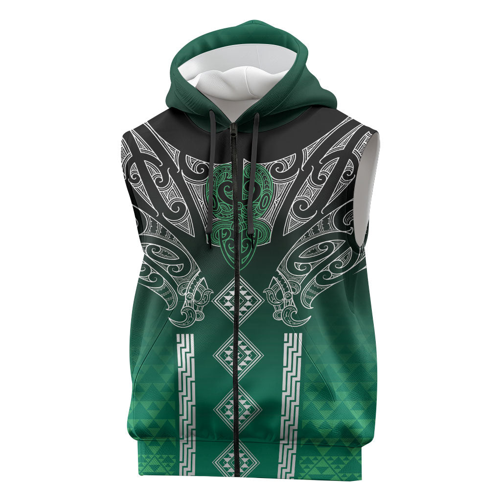 Aotearoa Maori Iwi Heritage Sleeveless Zip Hoodie Ngai Tahu Pounamu Green LT7 Jade Green - Polynesian Pride