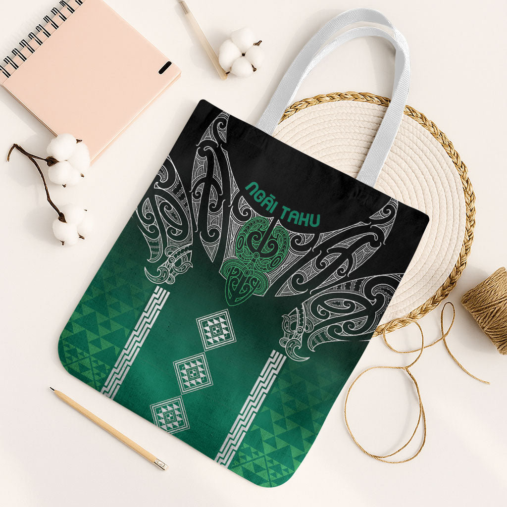 Aotearoa Maori Iwi Heritage Tote Bag Ngai Tahu Pounamu Green LT7 White Strap One Size Jade Green - Polynesian Pride
