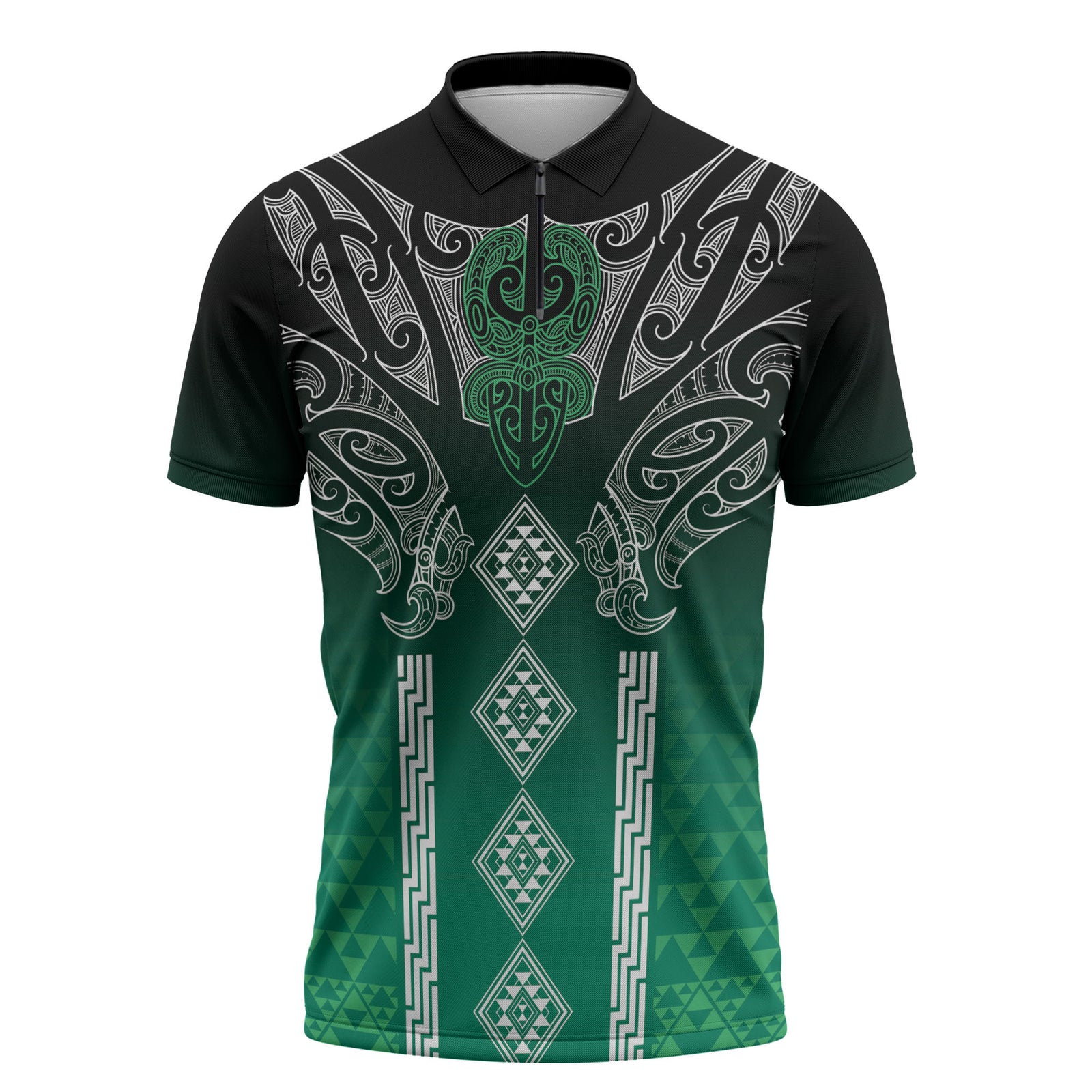 Aotearoa Maori Iwi Heritage Zipper Polo Shirt Ngai Tahu Pounamu Green LT7 Jade Green - Polynesian Pride