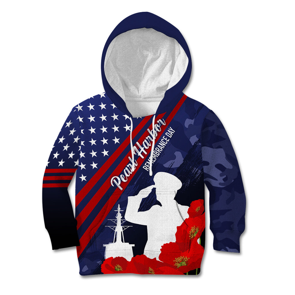 Pearl Harbor Remembrance Day Kid Hoodie Poppy Mix Style LT7 Hoodie Navy Blue - Polynesian Pride