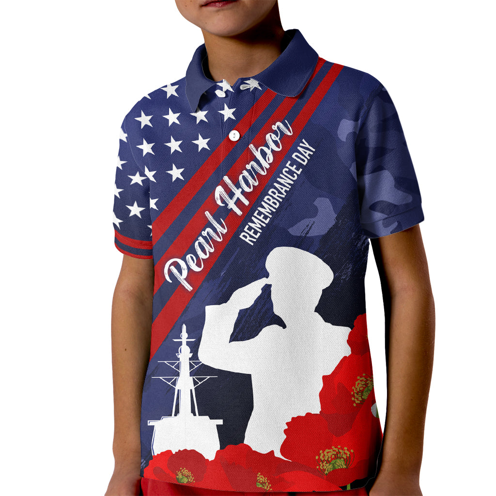 Pearl Harbor Remembrance Day Kid Polo Shirt Poppy Mix Style LT7 Kid Navy Blue - Polynesian Pride