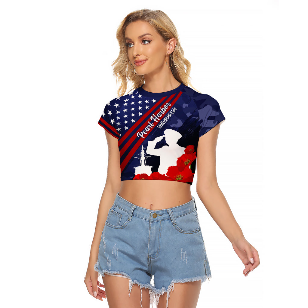 Pearl Harbor Remembrance Day Raglan Cropped T Shirt Poppy Mix Style LT7 Female Navy Blue - Polynesian Pride