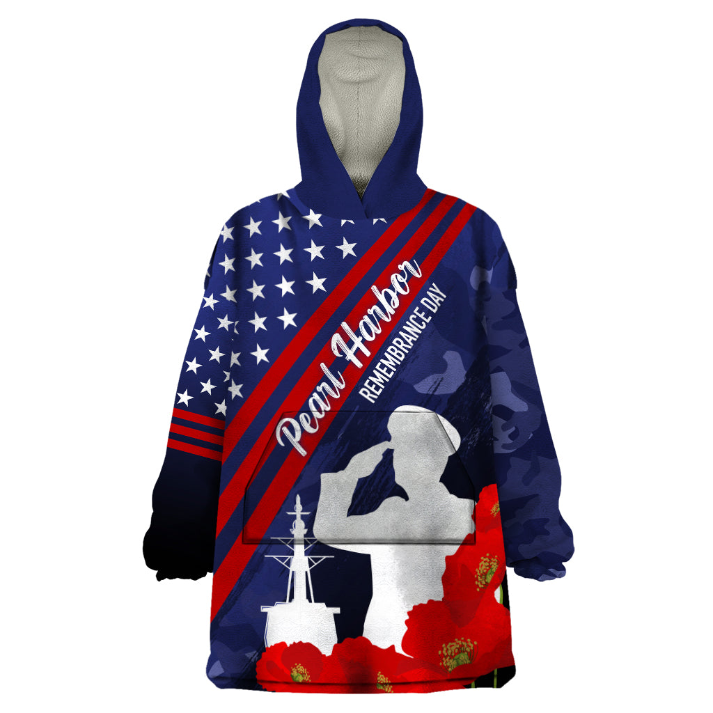 Pearl Harbor Remembrance Day Wearable Blanket Hoodie Poppy Mix Style LT7 One Size Navy Blue - Polynesian Pride