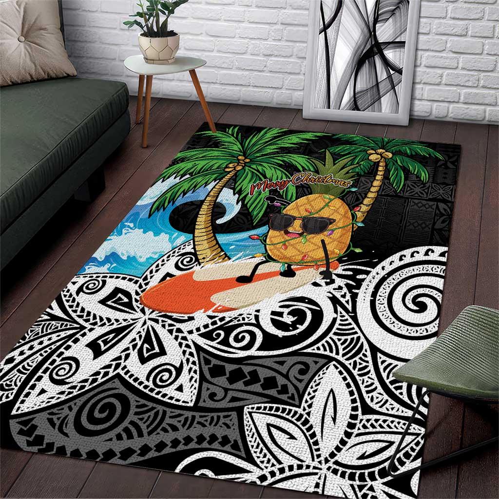 Tropical Christmas Polynesian Area Rug Funny Surfing Pineapple