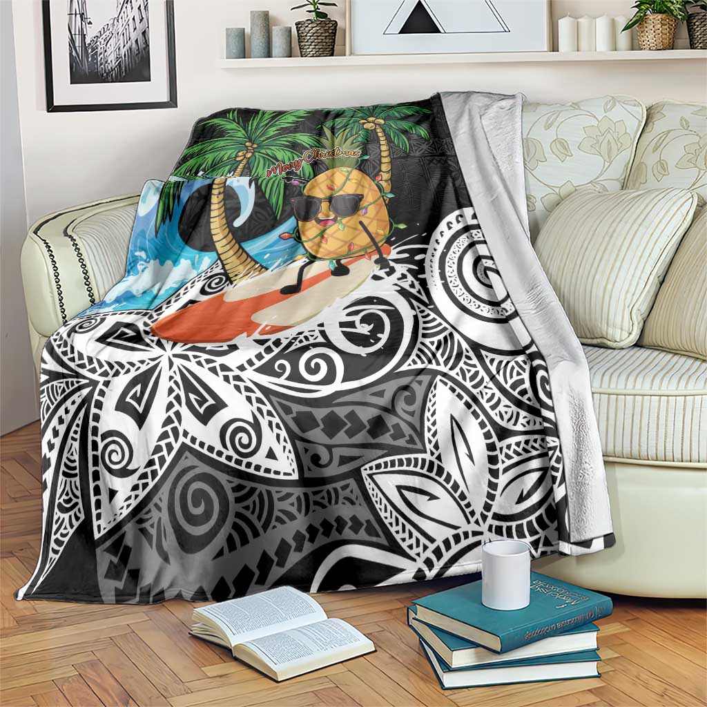 Tropical Christmas Polynesian Blanket Funny Surfing Pineapple