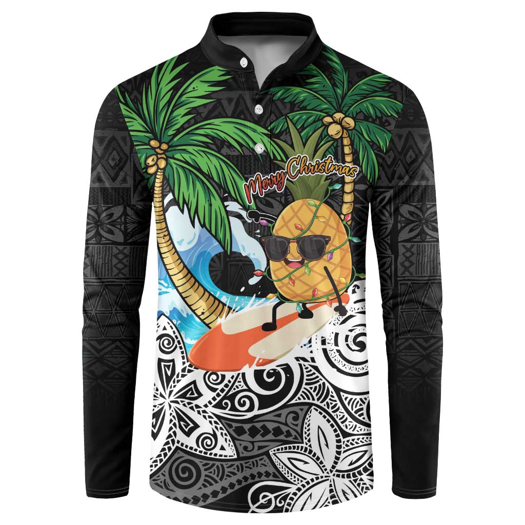 Tropical Christmas Polynesian Button Sweatshirt Funny Surfing Pineapple LT7 Black - Polynesian Pride