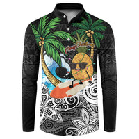Tropical Christmas Polynesian Button Sweatshirt Funny Surfing Pineapple LT7 Black - Polynesian Pride