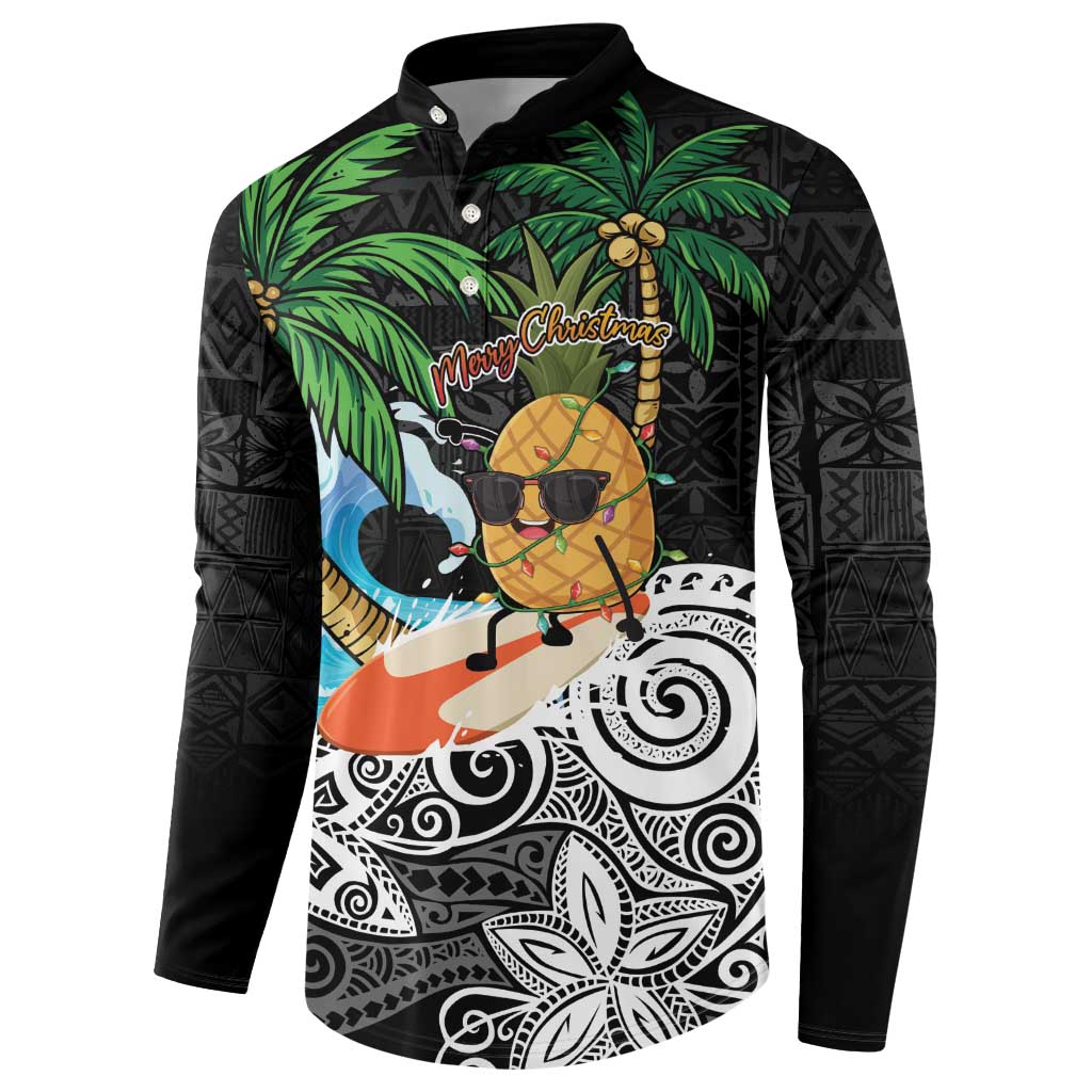Tropical Christmas Polynesian Button Sweatshirt Funny Surfing Pineapple LT7 - Polynesian Pride