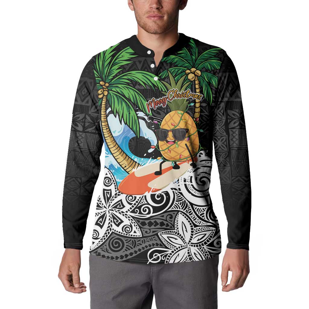 Tropical Christmas Polynesian Button Sweatshirt Funny Surfing Pineapple LT7 - Polynesian Pride