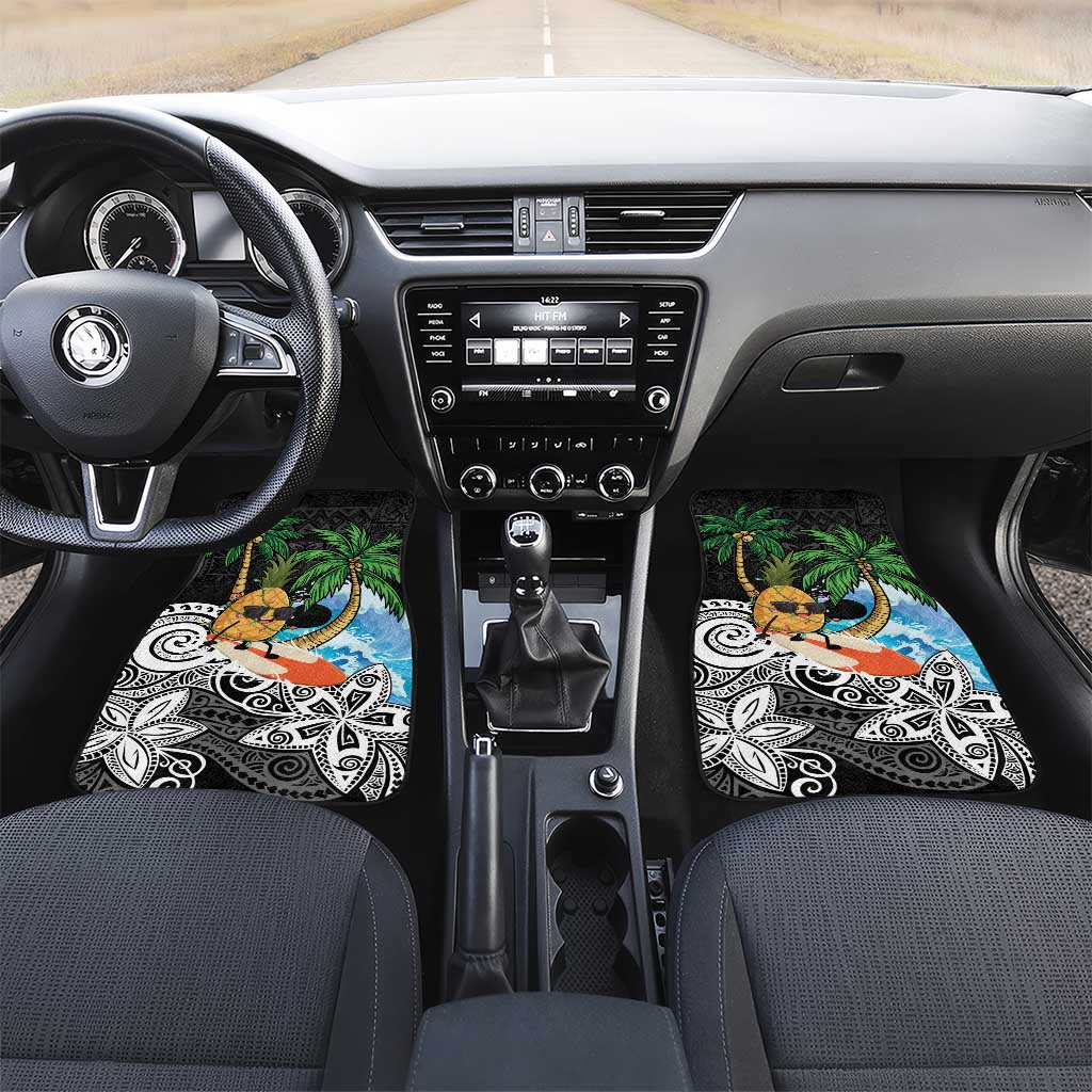 Tropical Christmas Polynesian Car Mats Funny Surfing Pineapple LT7 Set 2pcs - Front Black - Polynesian Pride