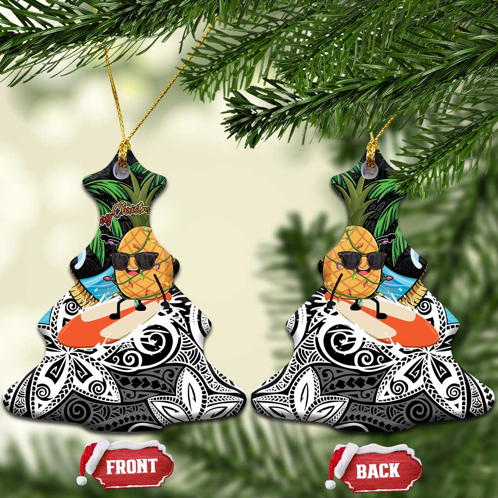Tropical Christmas Polynesian Ceramic Ornament Funny Surfing Pineapple LT7 Christmas Tree Black - Polynesian Pride