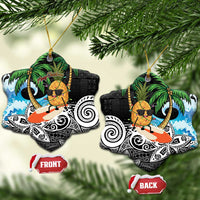 Tropical Christmas Polynesian Ceramic Ornament Funny Surfing Pineapple LT7 Snow Flake Black - Polynesian Pride
