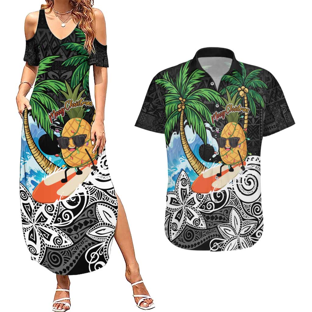 Tropical Christmas Polynesian Couples Matching Summer Maxi Dress and Hawaiian Shirt Funny Surfing Pineapple