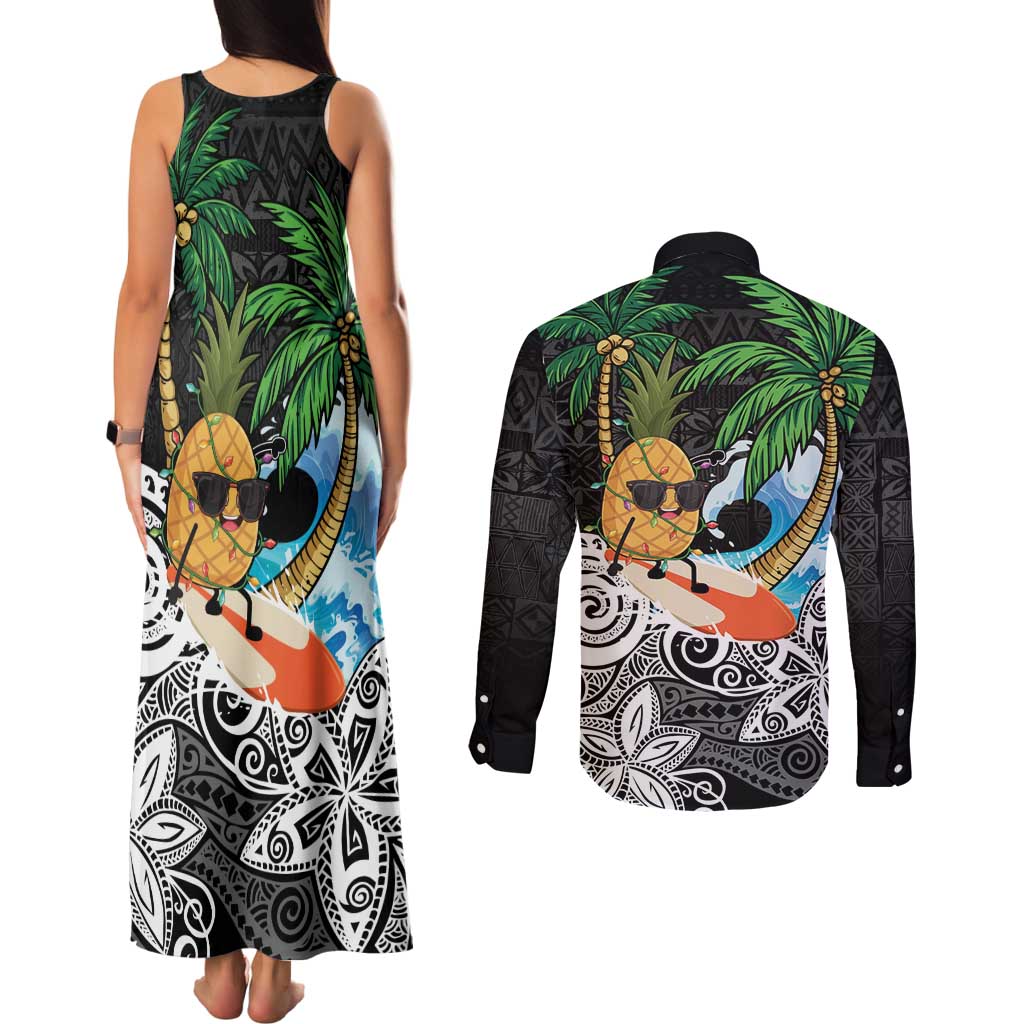 Tropical Christmas Polynesian Couples Matching Tank Maxi Dress and Long Sleeve Button Shirt Funny Surfing Pineapple LT7 - Polynesian Pride