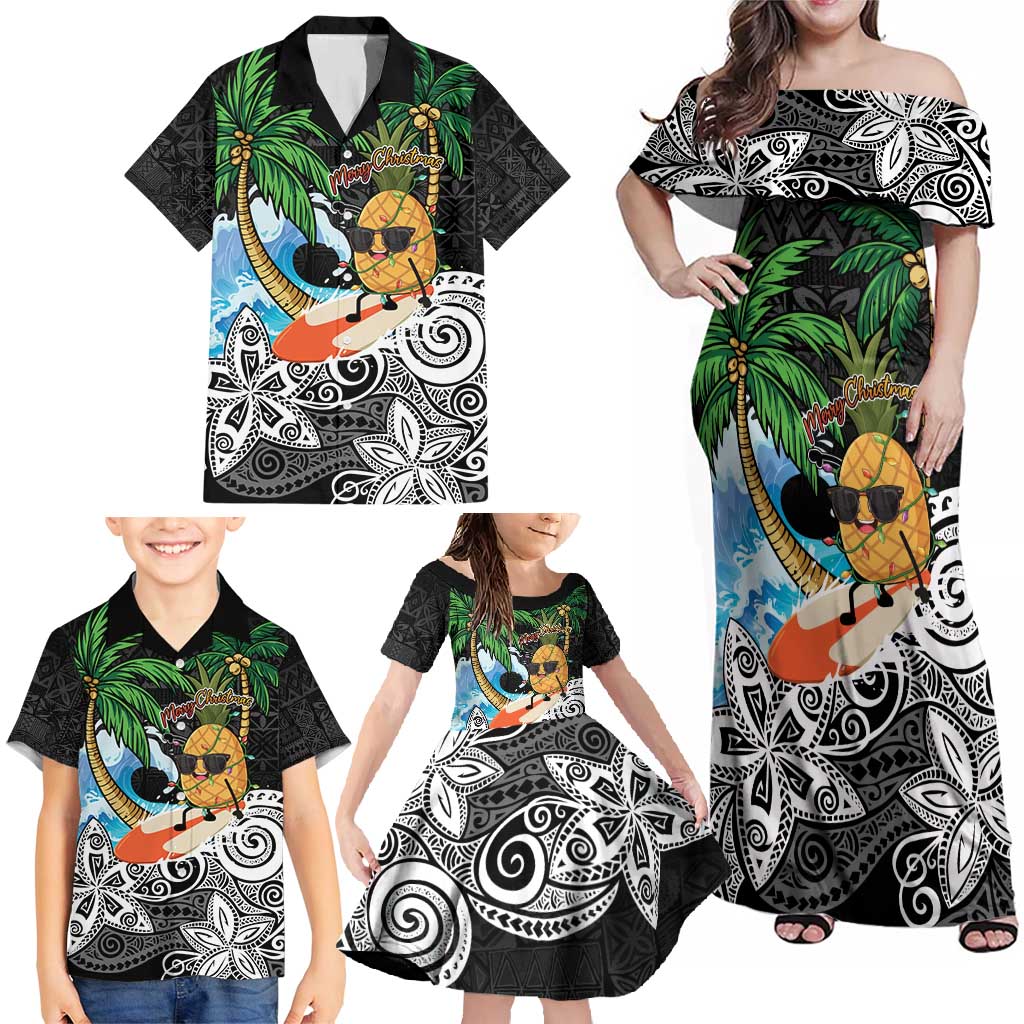 Tropical Christmas Polynesian Family Matching Off Shoulder Maxi Dress and Hawaiian Shirt Funny Surfing Pineapple