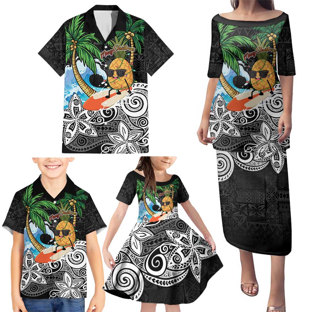 Tropical Christmas Polynesian Family Matching Puletasi and Hawaiian Shirt Funny Surfing Pineapple