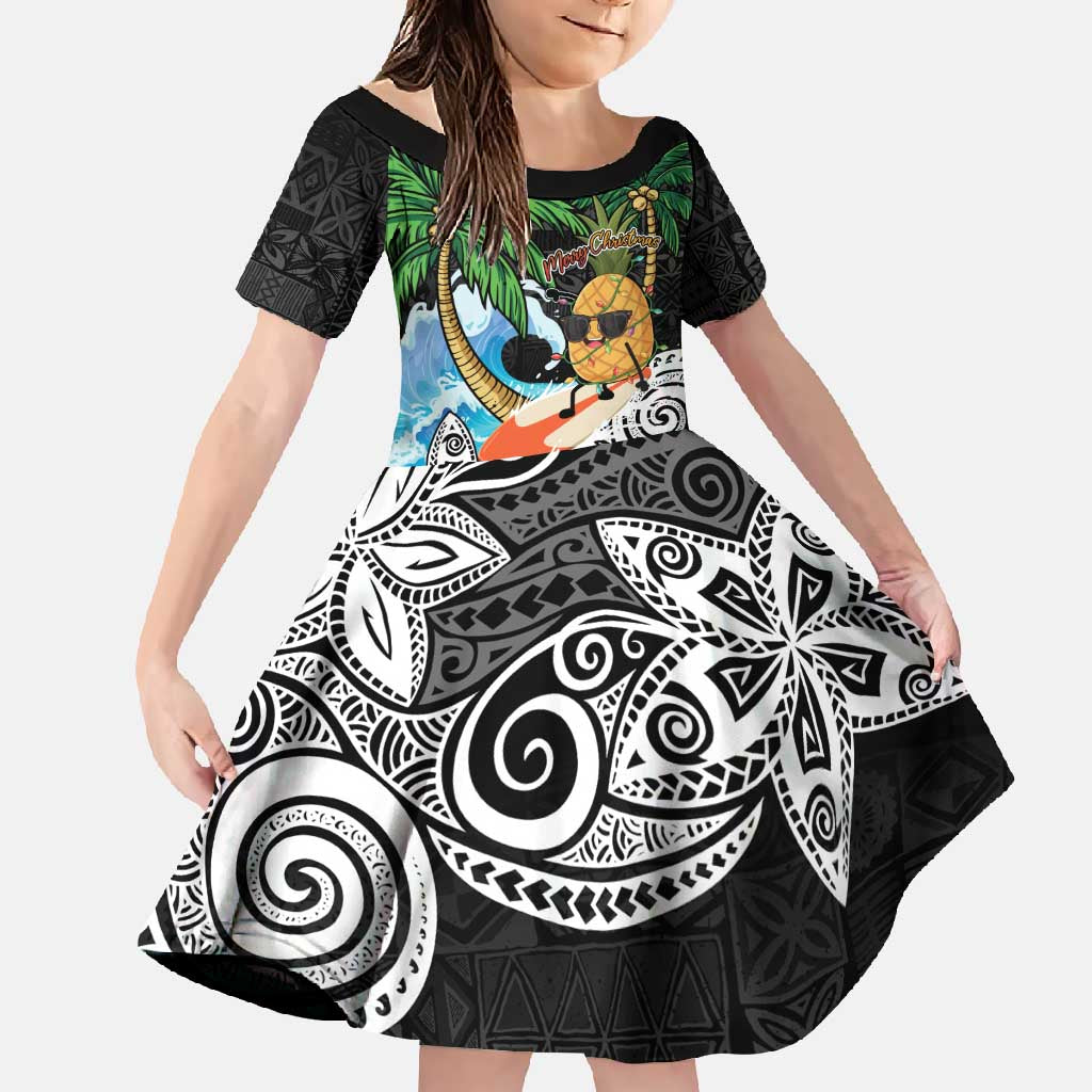 Tropical Christmas Polynesian Family Matching Summer Maxi Dress and Hawaiian Shirt Funny Surfing Pineapple LT7 Daughter's Dress Black - Polynesian Pride