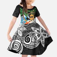 Tropical Christmas Polynesian Family Matching Summer Maxi Dress and Hawaiian Shirt Funny Surfing Pineapple LT7 Daughter's Dress Black - Polynesian Pride