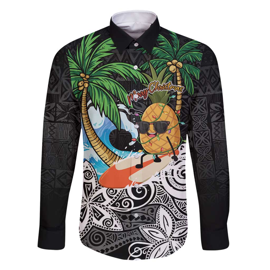 Tropical Christmas Polynesian Family Matching Summer Maxi Dress and Hawaiian Shirt Funny Surfing Pineapple LT7 Dad's Shirt - Long Sleeve Black - Polynesian Pride