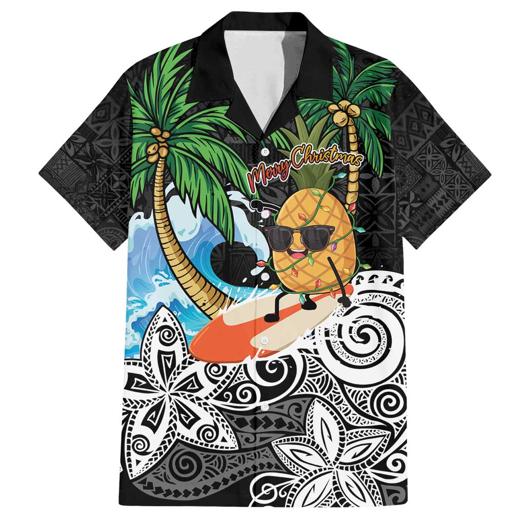 Tropical Christmas Polynesian Family Matching Tank Maxi Dress and Hawaiian Shirt Funny Surfing Pineapple LT7 Dad's Shirt - Short Sleeve Black - Polynesian Pride