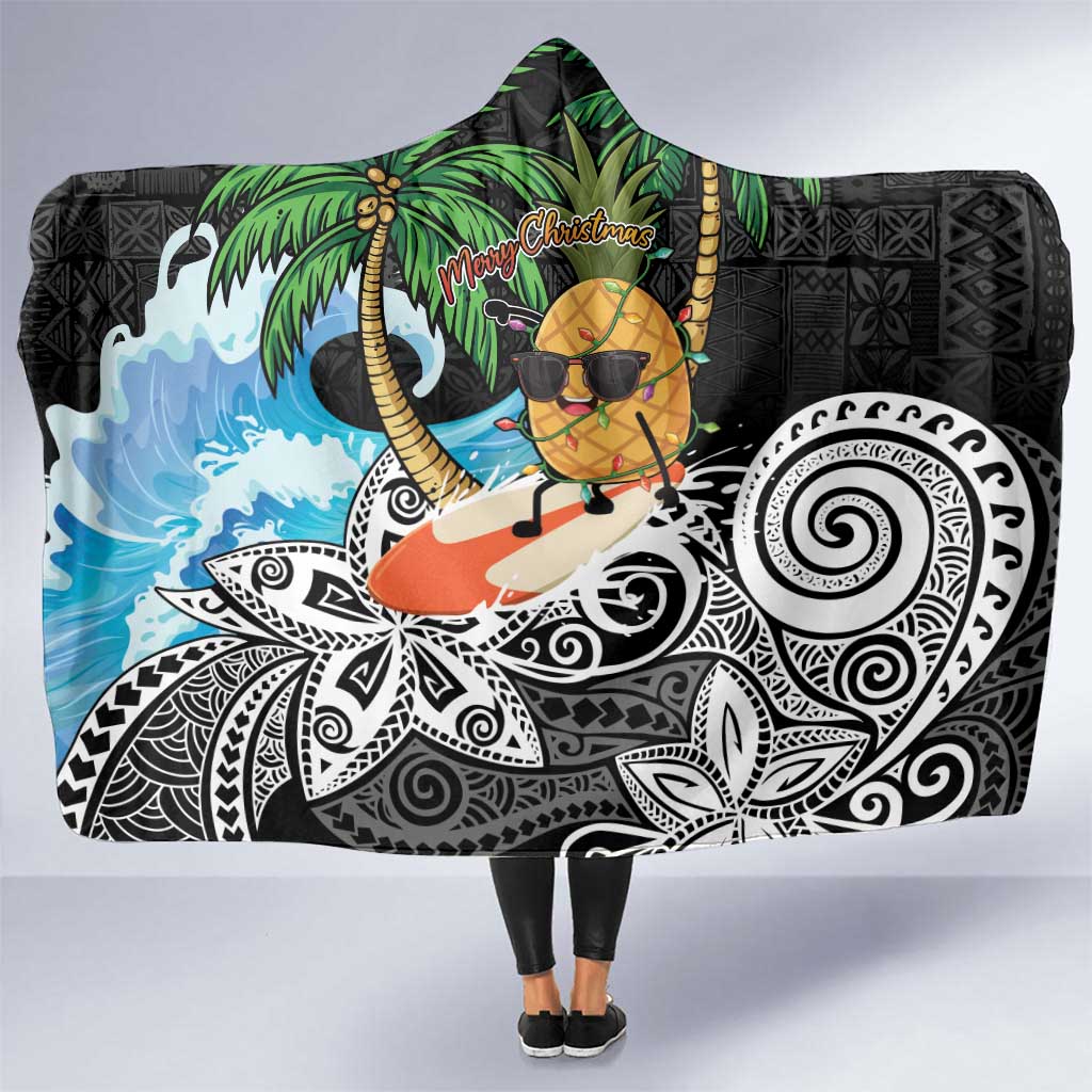 Tropical Christmas Polynesian Hooded Blanket Funny Surfing Pineapple LT7 One Size Black - Polynesian Pride