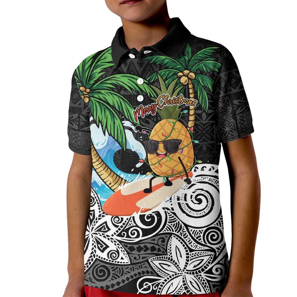 Tropical Christmas Polynesian Kid Polo Shirt Funny Surfing Pineapple