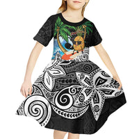 Tropical Christmas Polynesian Kid Short Sleeve Dress Funny Surfing Pineapple