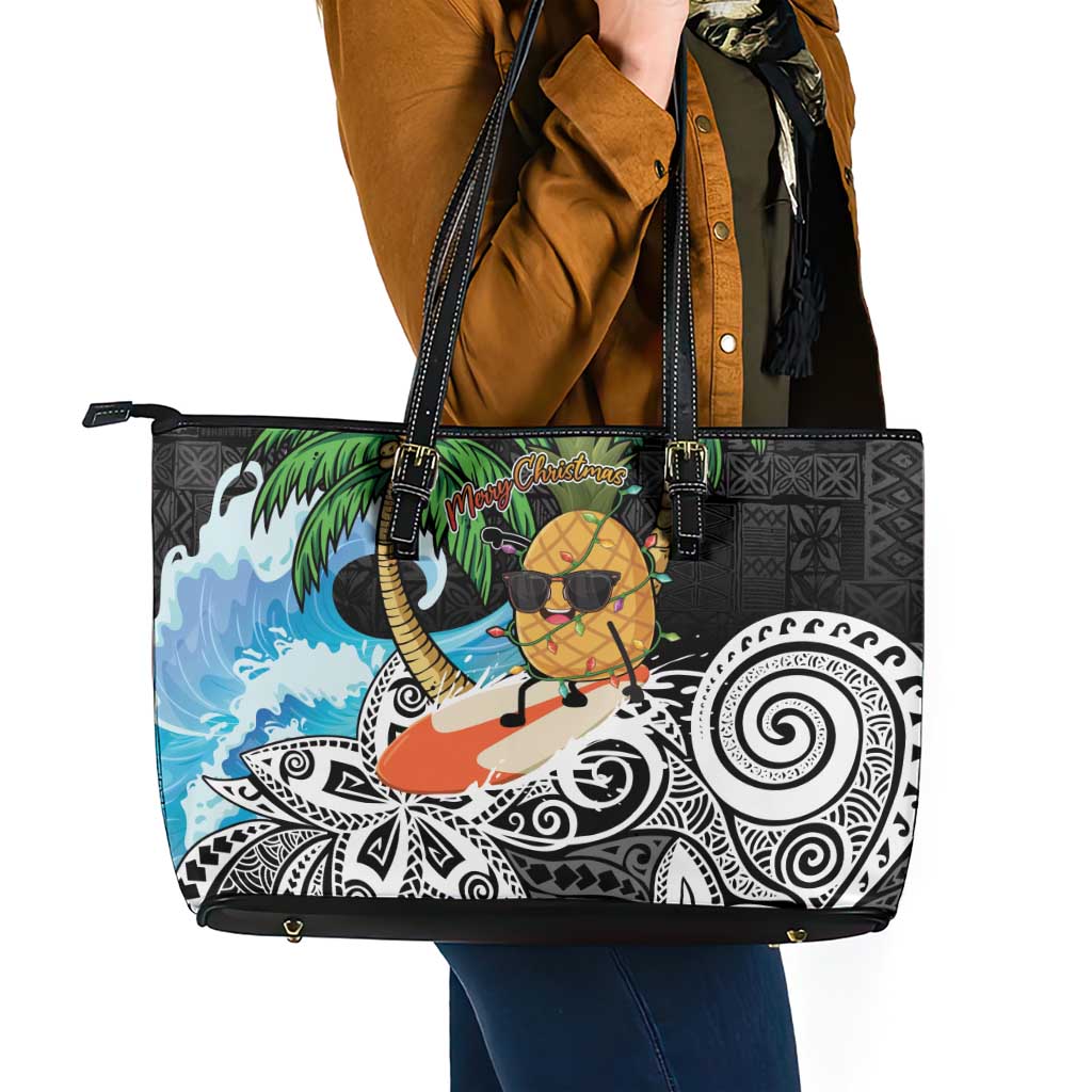 Tropical Christmas Polynesian Leather Tote Bag Funny Surfing Pineapple LT7 - Polynesian Pride