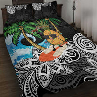 Tropical Christmas Polynesian Quilt Bed Set Funny Surfing Pineapple LT7 Black - Polynesian Pride