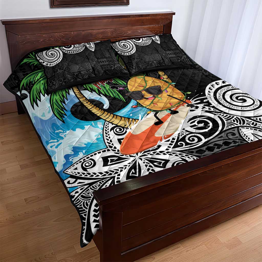 Tropical Christmas Polynesian Quilt Bed Set Funny Surfing Pineapple LT7 - Polynesian Pride