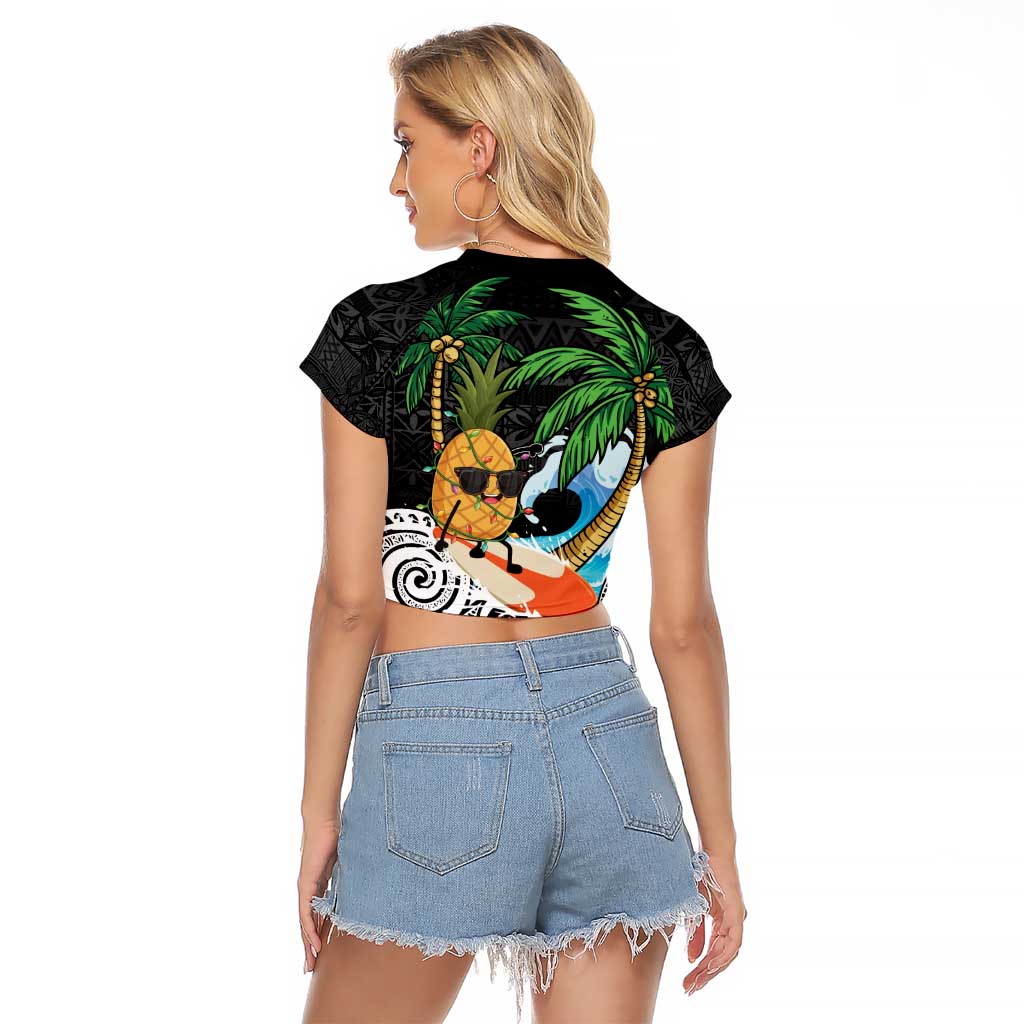 Tropical Christmas Polynesian Raglan Cropped T Shirt Funny Surfing Pineapple LT7 - Polynesian Pride