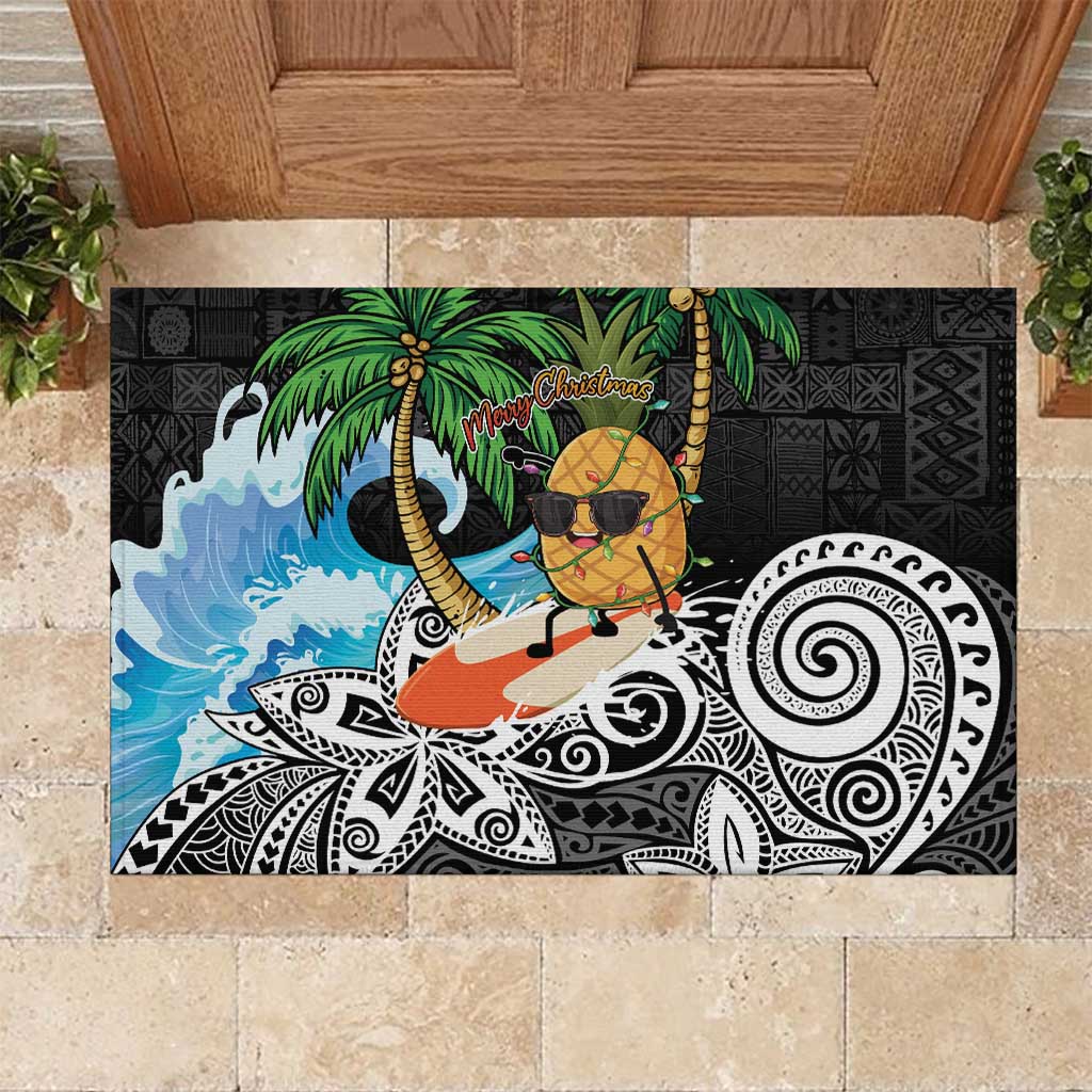 Tropical Christmas Polynesian Rubber Doormat Funny Surfing Pineapple LT7 Black - Polynesian Pride